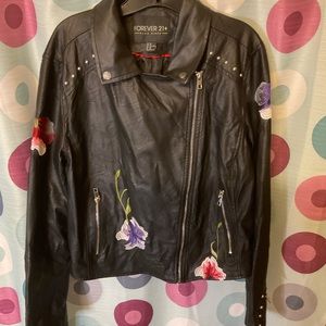 Embroidered & Studded Leather Jacket Forever 21